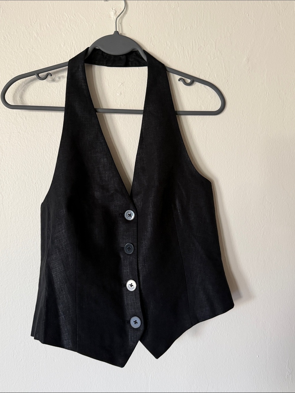DKNY -Black Halter Vest Top - Women's Tailored Button Front